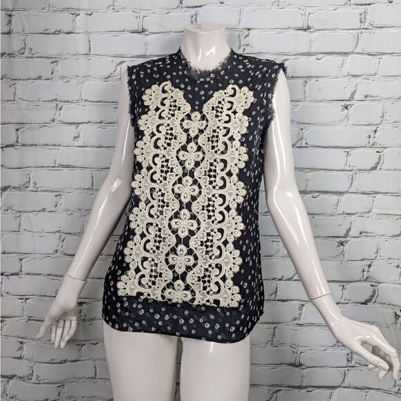 ABS platinum Allen Schwartz silk tank top with crochet applique size small - Picture 1 of 7
